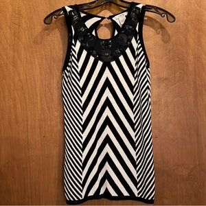 Cache Black and White Striped Sleeveless Top